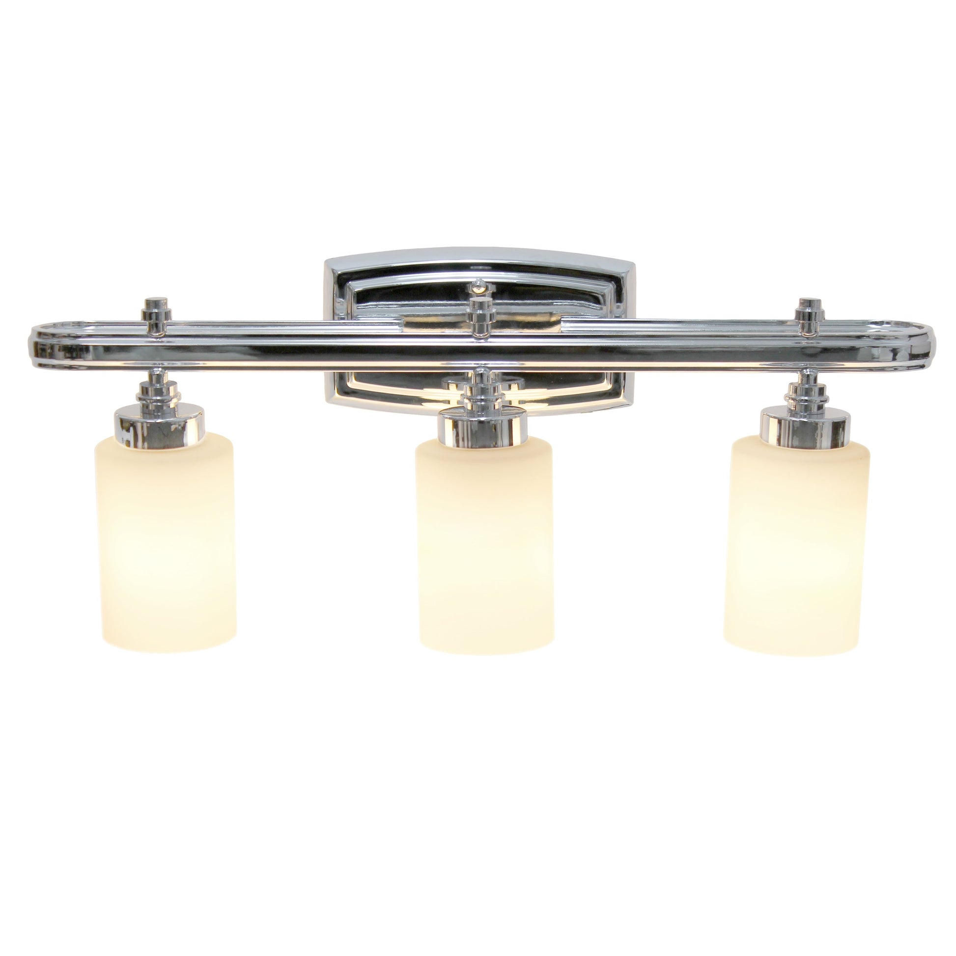 All The Rages Lalia Home Essentix Chrome 3-Light Contemporary Vanity Light With Opaque White Glass Shades