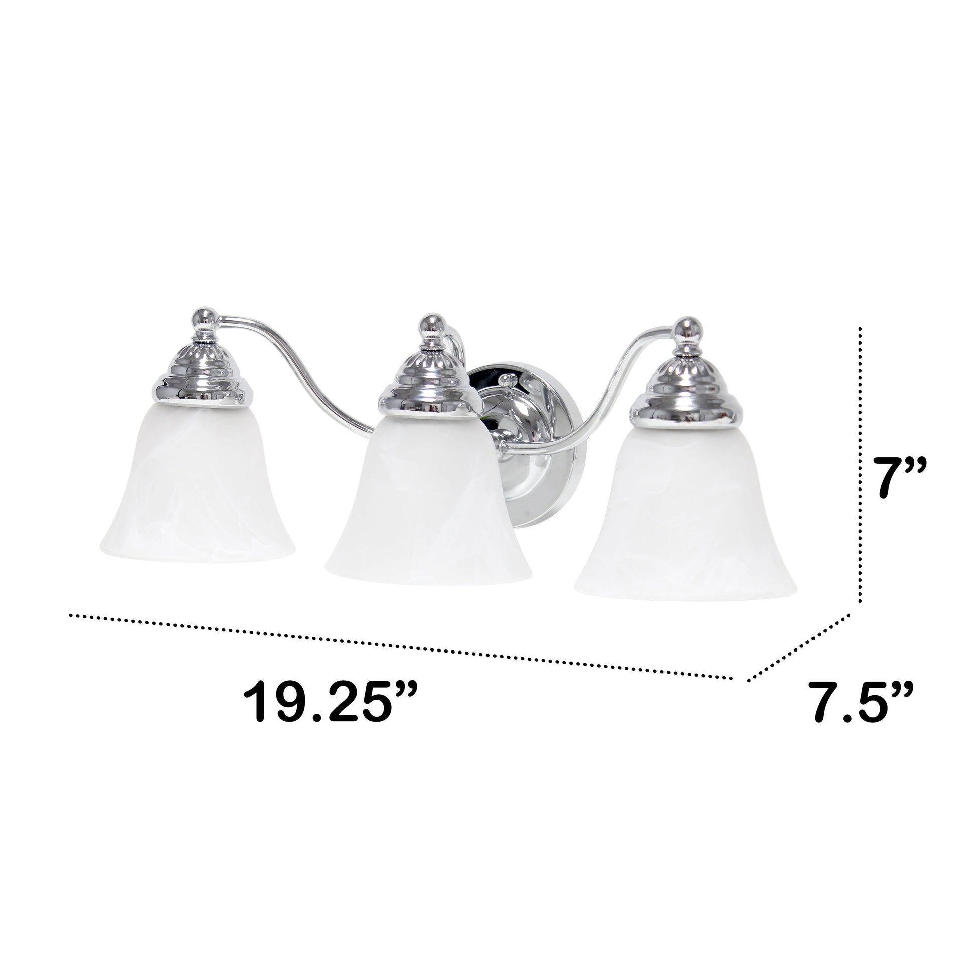 All The Rages Lalia Home Essentix Chrome 3-Light Curved Metal Vanity Light With Alabaster White Glass Shades