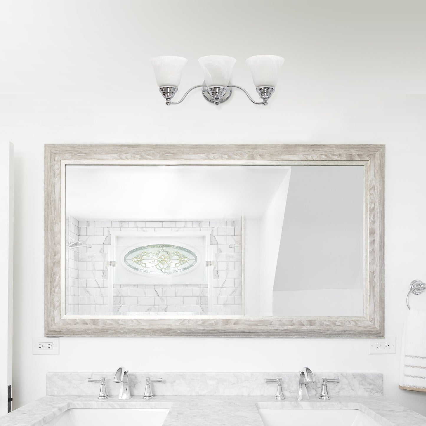 All The Rages Lalia Home Essentix Chrome 3-Light Curved Metal Vanity Light With Alabaster White Glass Shades