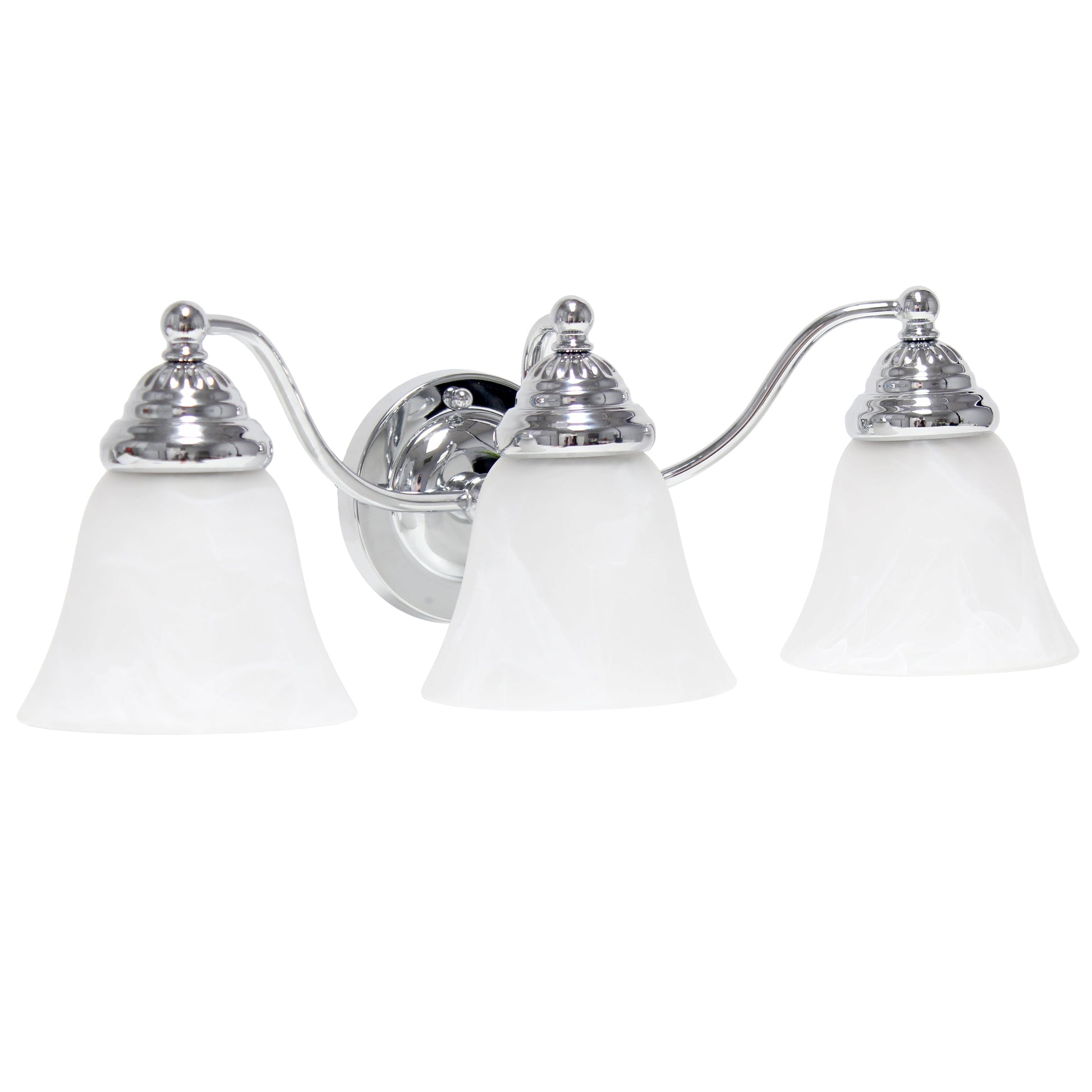 All The Rages Lalia Home Essentix Chrome 3-Light Curved Metal Vanity Light With Alabaster White Glass Shades