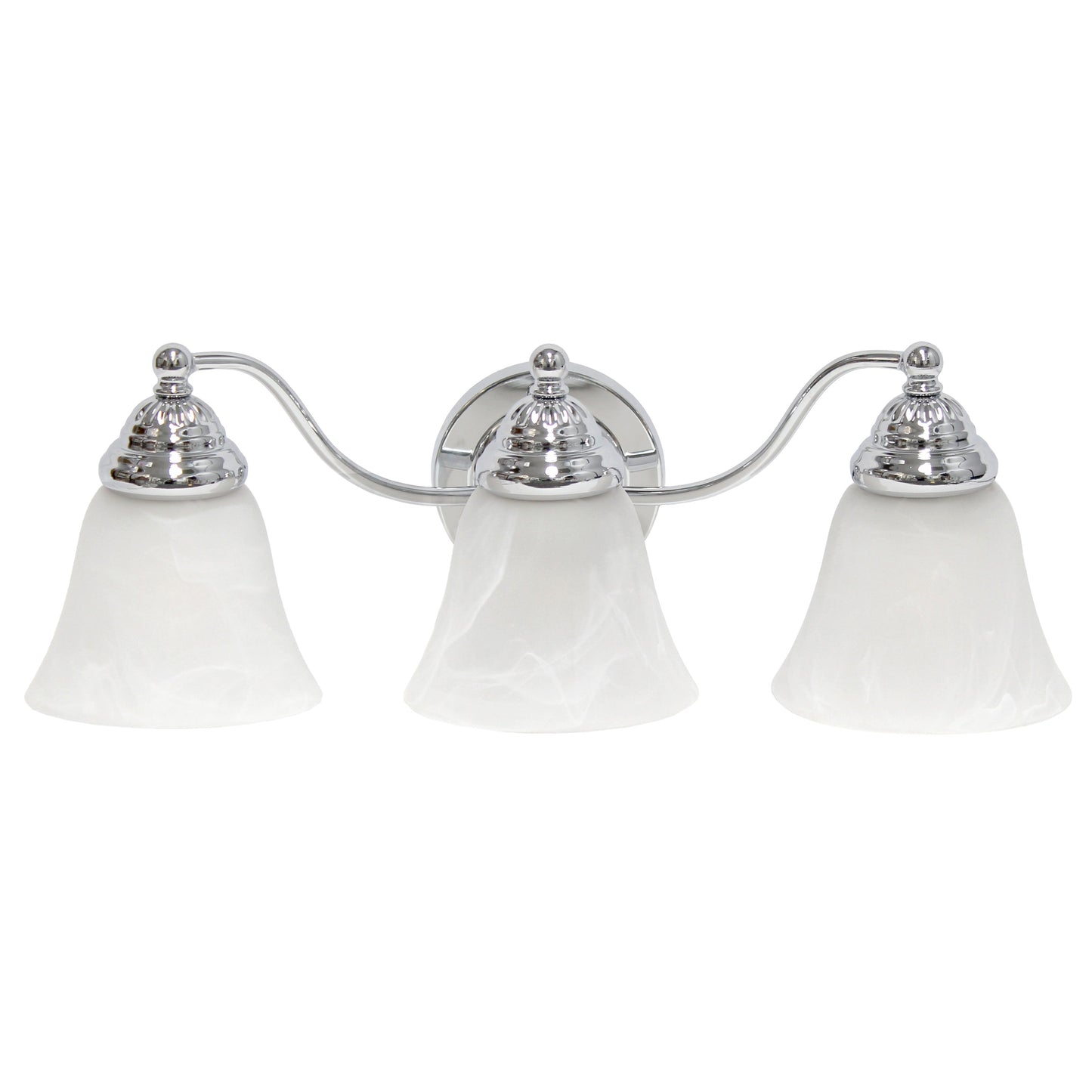 All The Rages Lalia Home Essentix Chrome 3-Light Curved Metal Vanity Light With Alabaster White Glass Shades