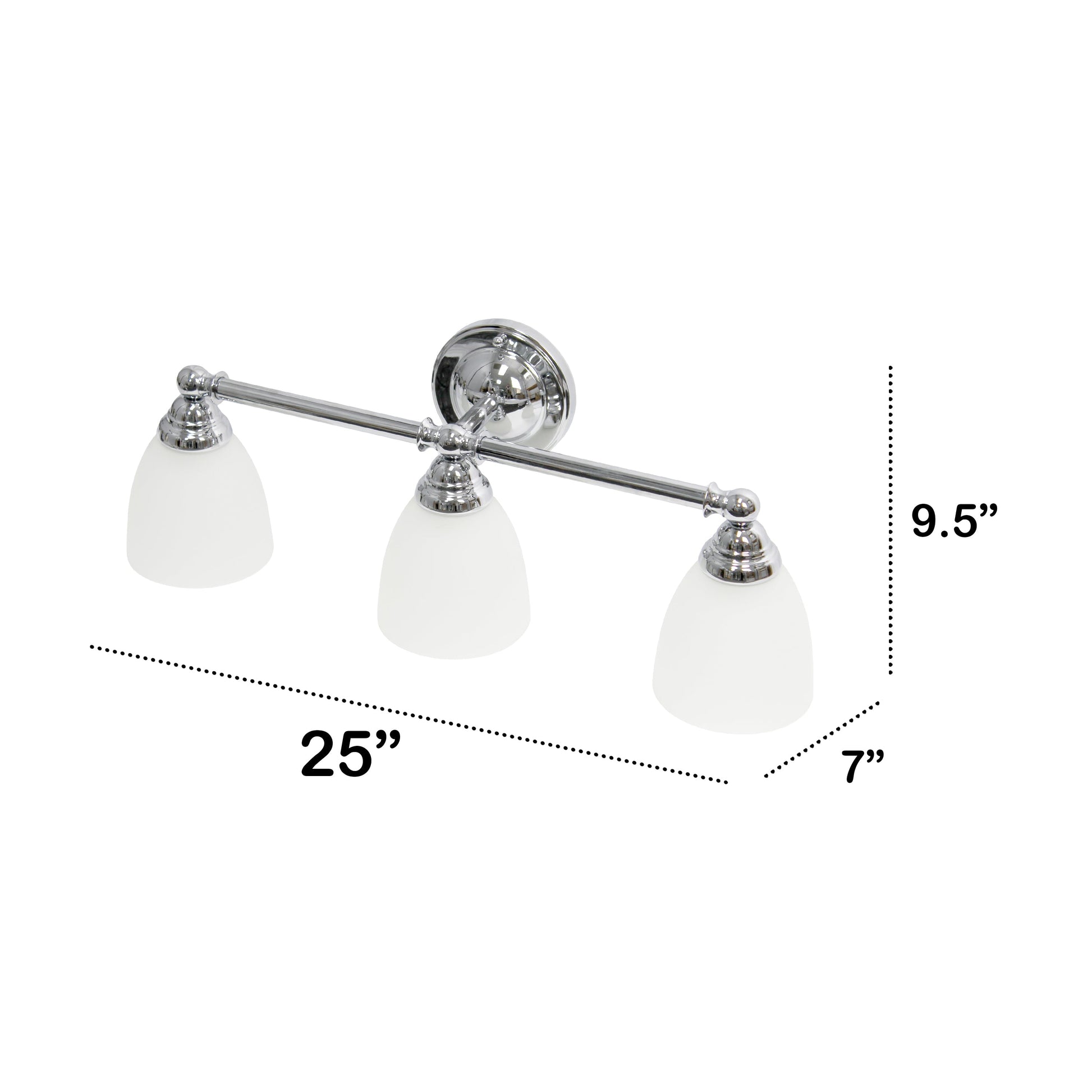 All The Rages Lalia Home Essentix Chrome 3-Light Metal Vanity Light With Translucent Glass Shades