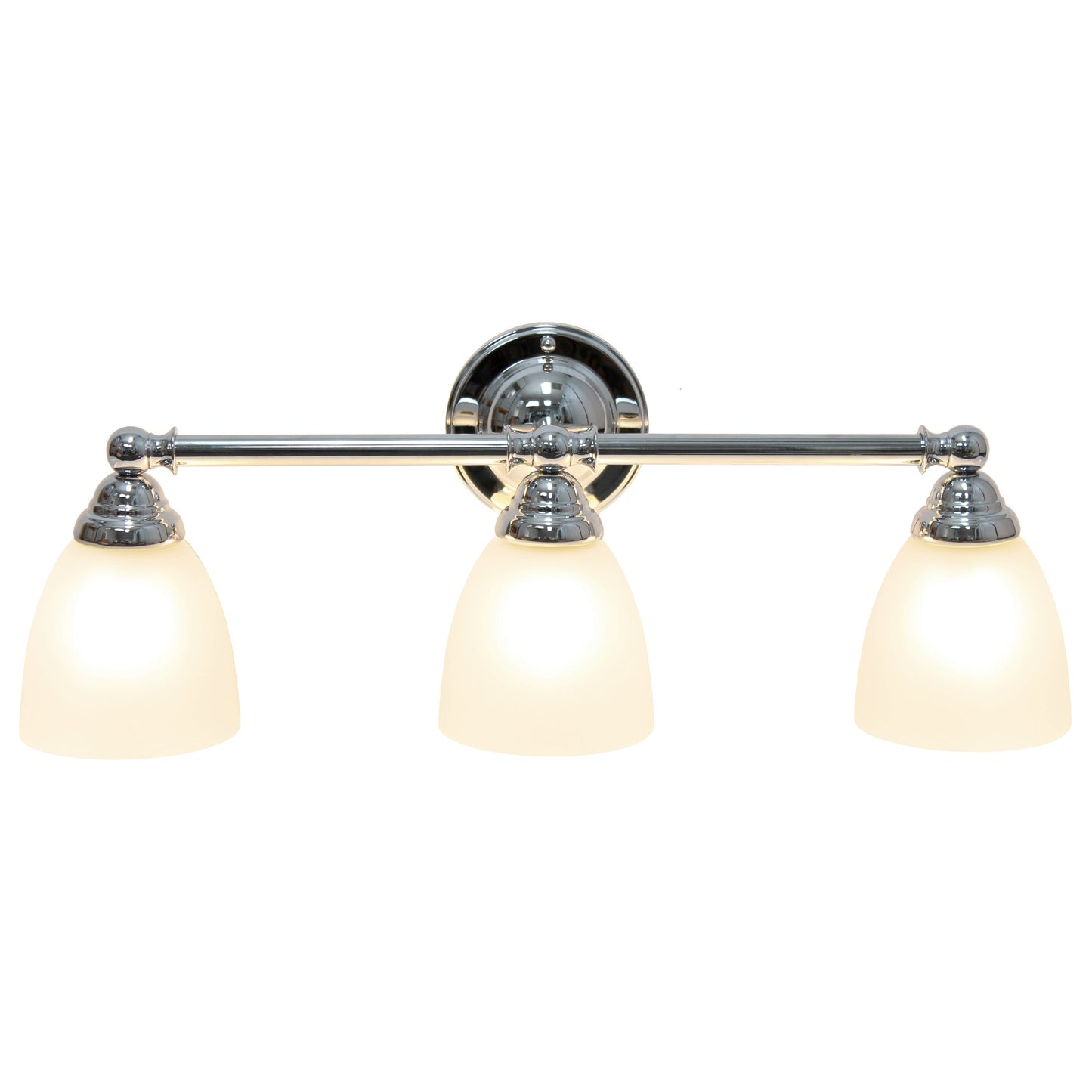 All The Rages Lalia Home Essentix Chrome 3-Light Metal Vanity Light With Translucent Glass Shades