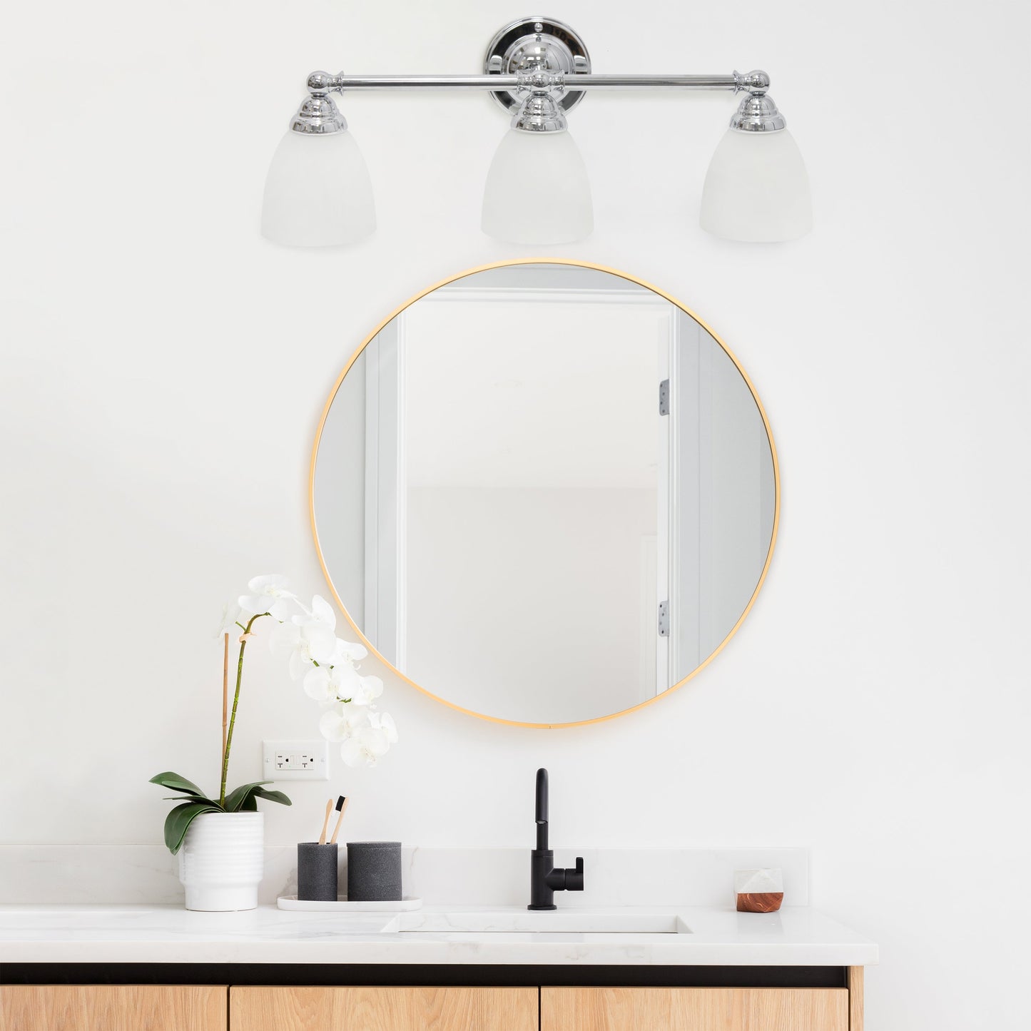 All The Rages Lalia Home Essentix Chrome 3-Light Metal Vanity Light With Translucent Glass Shades