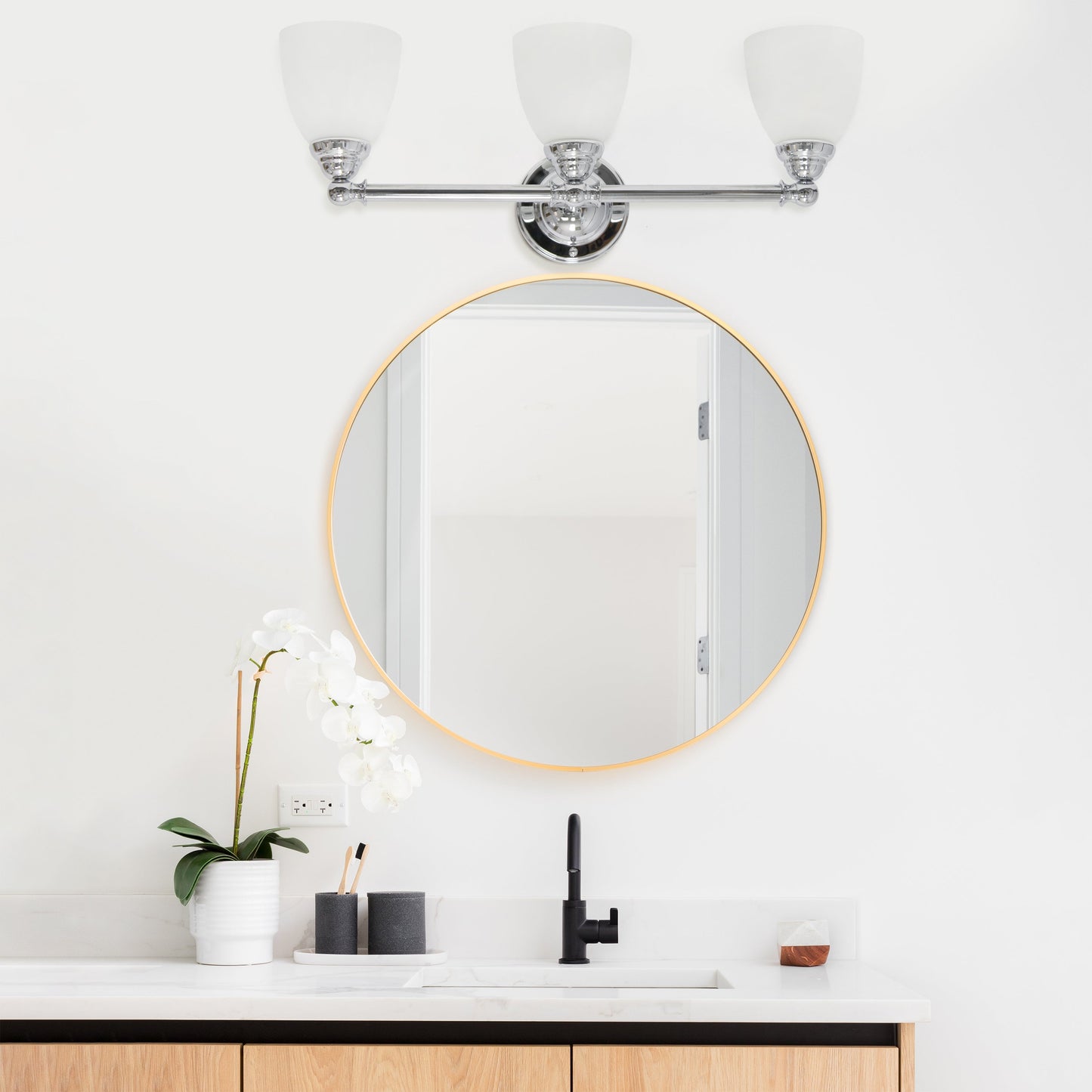 All The Rages Lalia Home Essentix Chrome 3-Light Metal Vanity Light With Translucent Glass Shades