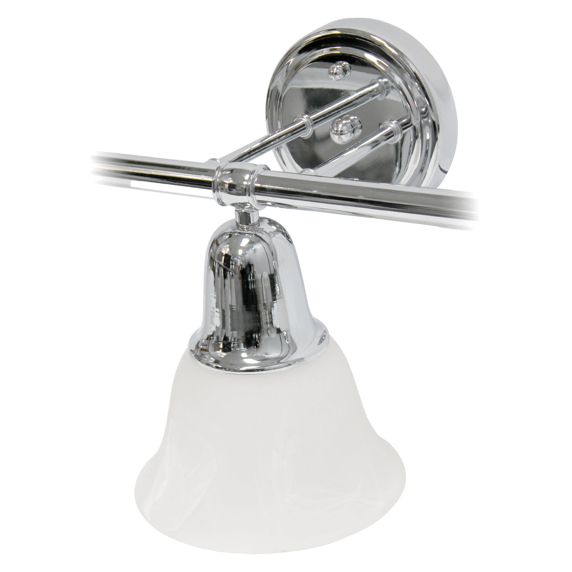 All The Rages Lalia Home Essentix Chrome 3-Light Vanity Light With Bell-Shaped Alabaster White Glass Shades