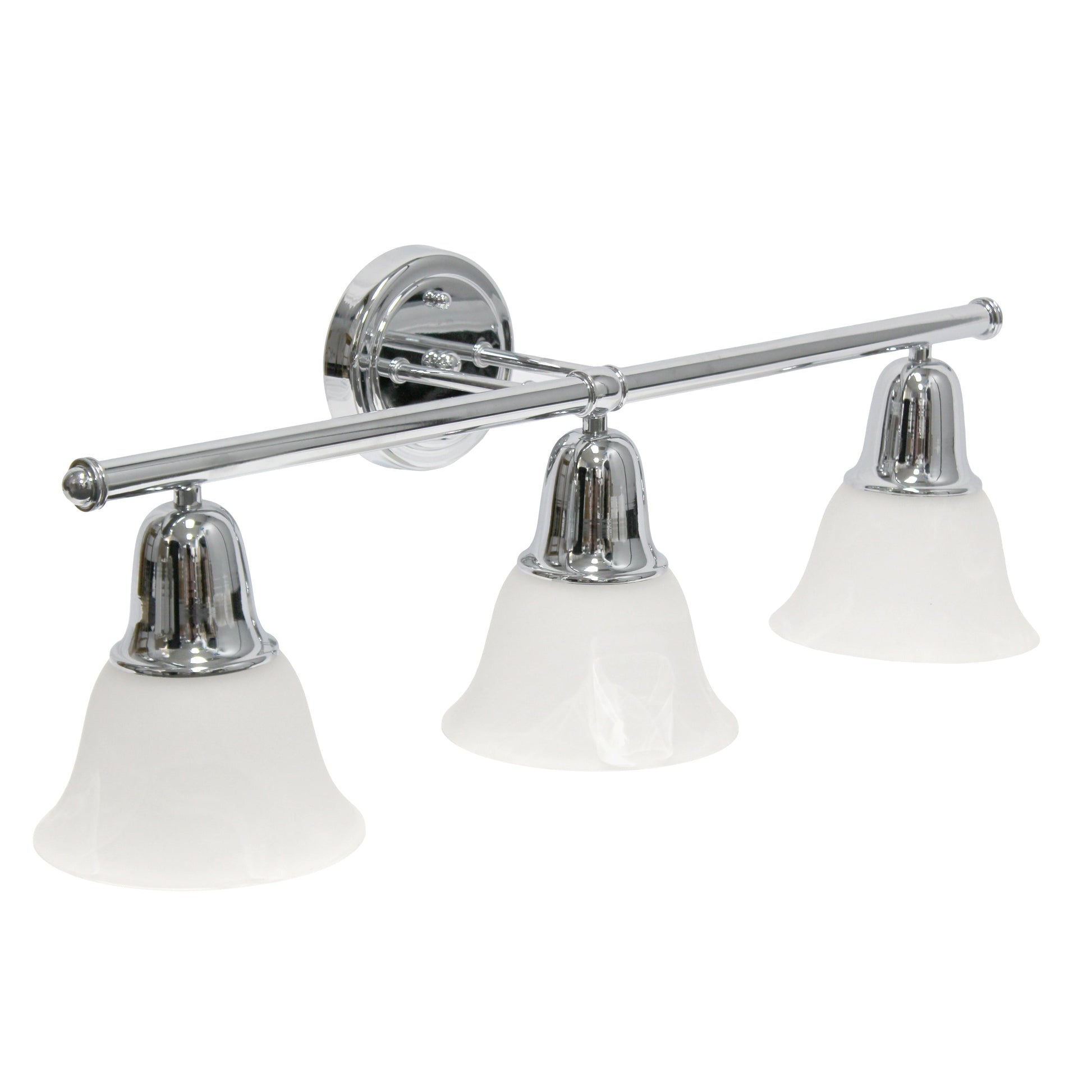 All The Rages Lalia Home Essentix Chrome 3-Light Vanity Light With Bell-Shaped Alabaster White Glass Shades