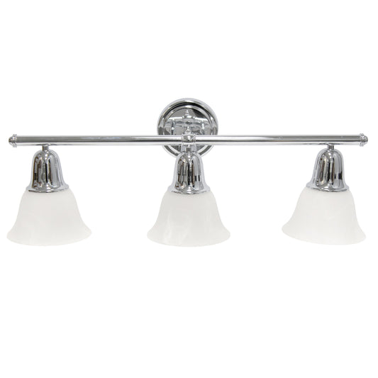 All The Rages Lalia Home Essentix Chrome 3-Light Vanity Light With Bell-Shaped Alabaster White Glass Shades