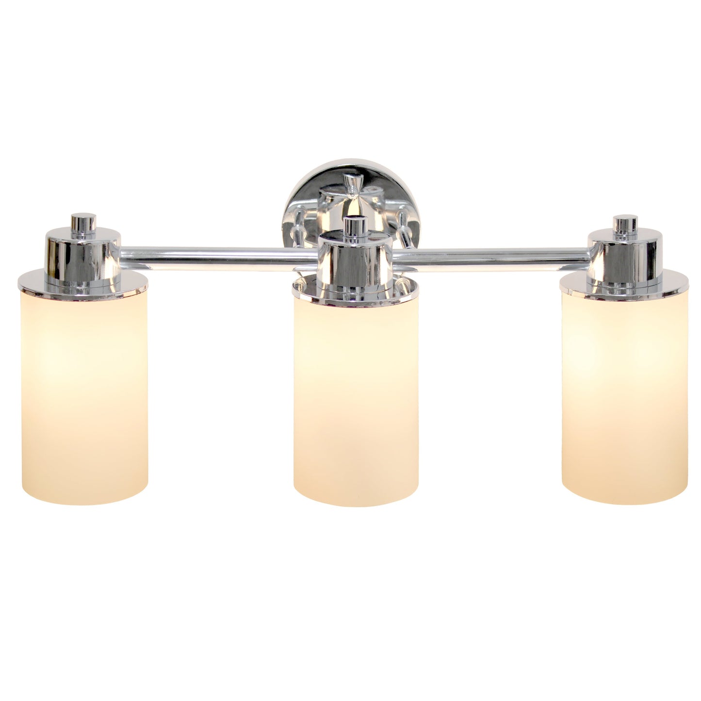 All The Rages Lalia Home Essentix Chrome 3-Light Vanity Light With Opaque White Glass Shades