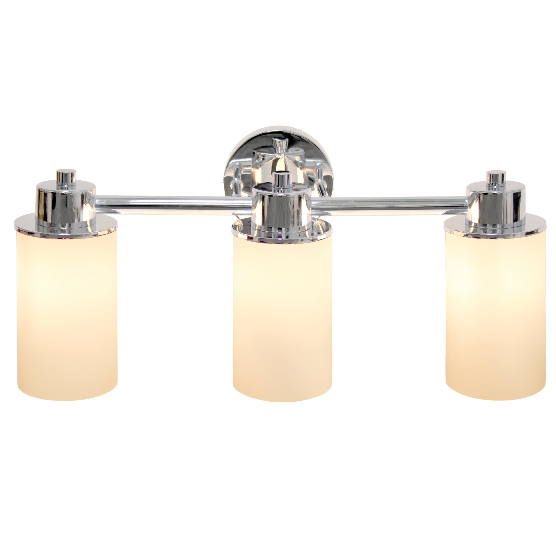 All The Rages Lalia Home Essentix Chrome 3-Light Vanity Light With Opaque White Glass Shades