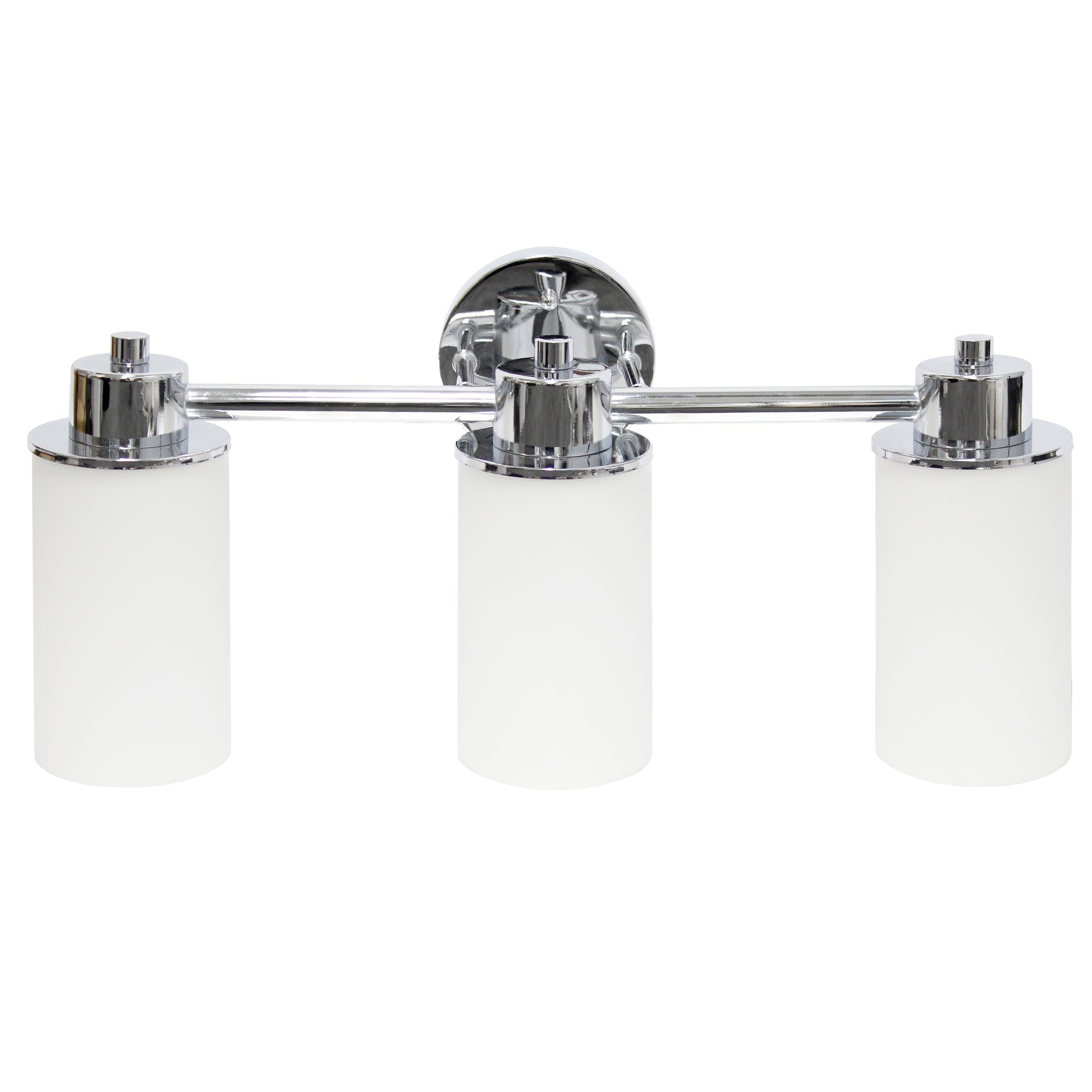 All The Rages Lalia Home Essentix Chrome 3-Light Vanity Light With Opaque White Glass Shades