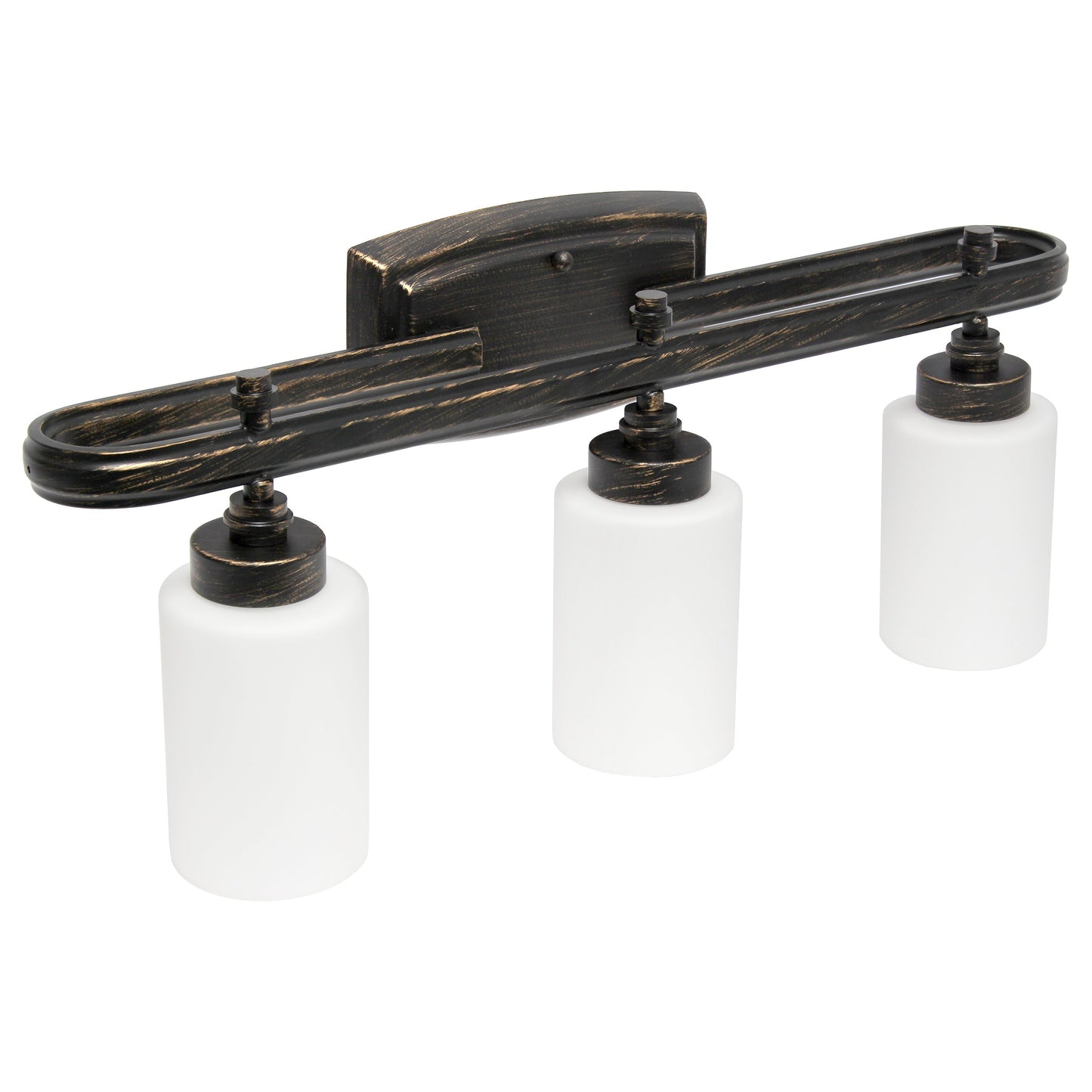 All The Rages Lalia Home Essentix Oil Rubbed Bronze 3-Light Contemporary Vanity Light With Opaque White Glass Shades