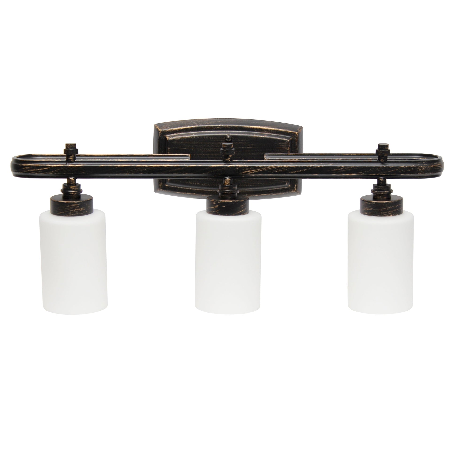 All The Rages Lalia Home Essentix Oil Rubbed Bronze 3-Light Contemporary Vanity Light With Opaque White Glass Shades