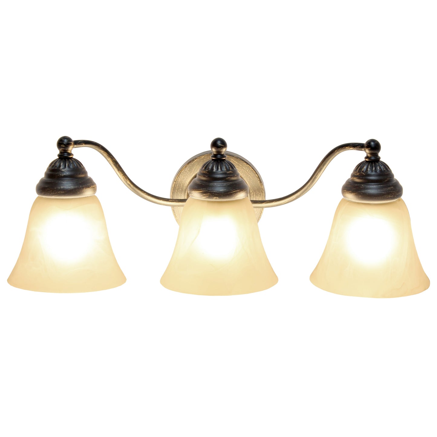 All The Rages Lalia Home Essentix Oil Rubbed Bronze 3-Light Curved Metal Vanity Light With Alabaster White Glass Shades