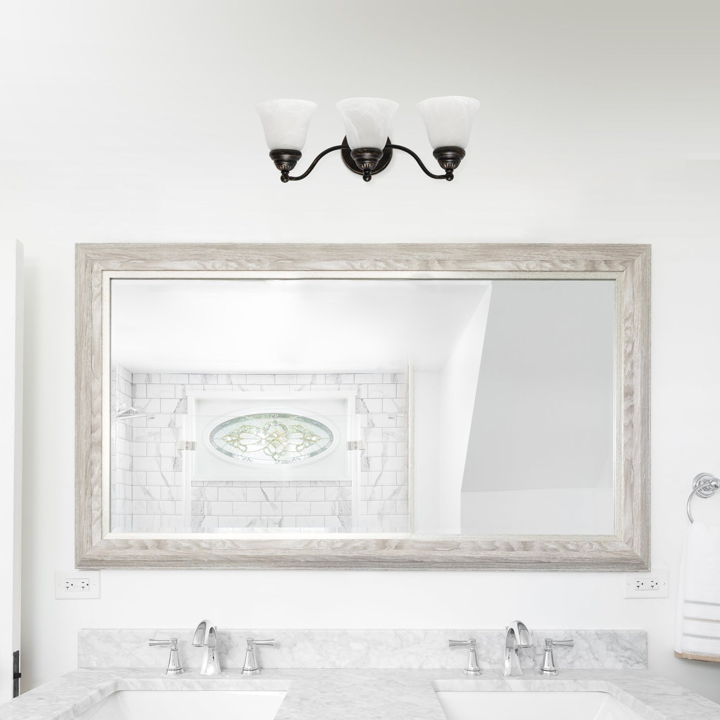 All The Rages Lalia Home Essentix Oil Rubbed Bronze 3-Light Curved Metal Vanity Light With Alabaster White Glass Shades