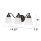 All The Rages Lalia Home Essentix Oil Rubbed Bronze 3-Light Curved Metal Vanity Light With Alabaster White Glass Shades