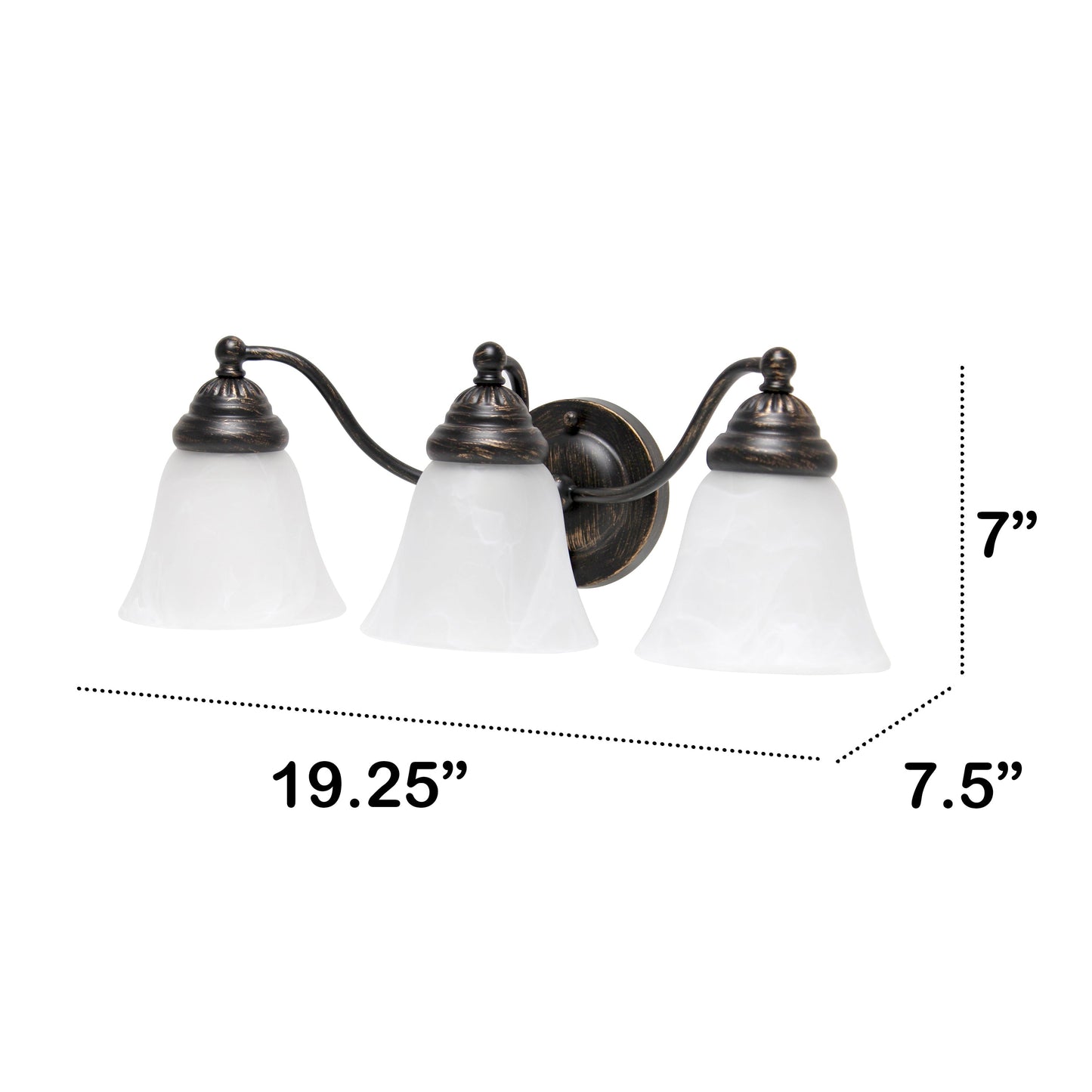 All The Rages Lalia Home Essentix Oil Rubbed Bronze 3-Light Curved Metal Vanity Light With Alabaster White Glass Shades