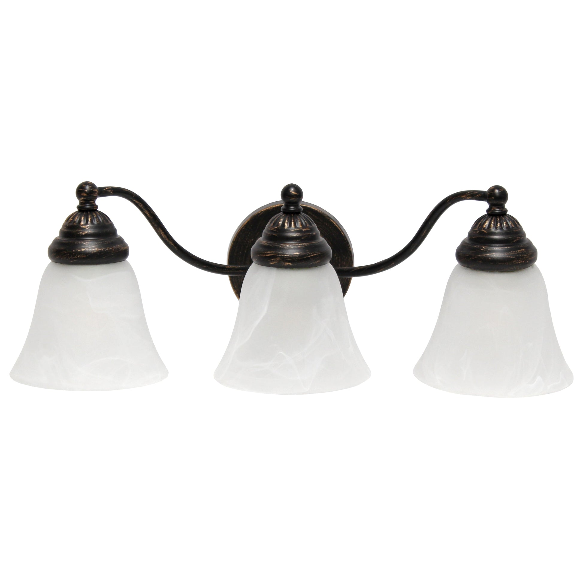 All The Rages Lalia Home Essentix Oil Rubbed Bronze 3-Light Curved Metal Vanity Light With Alabaster White Glass Shades