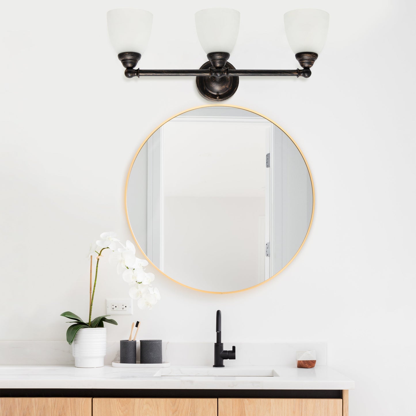 All The Rages Lalia Home Essentix Oil Rubbed Bronze 3-Light Metal Vanity Light With Translucent Glass Shades