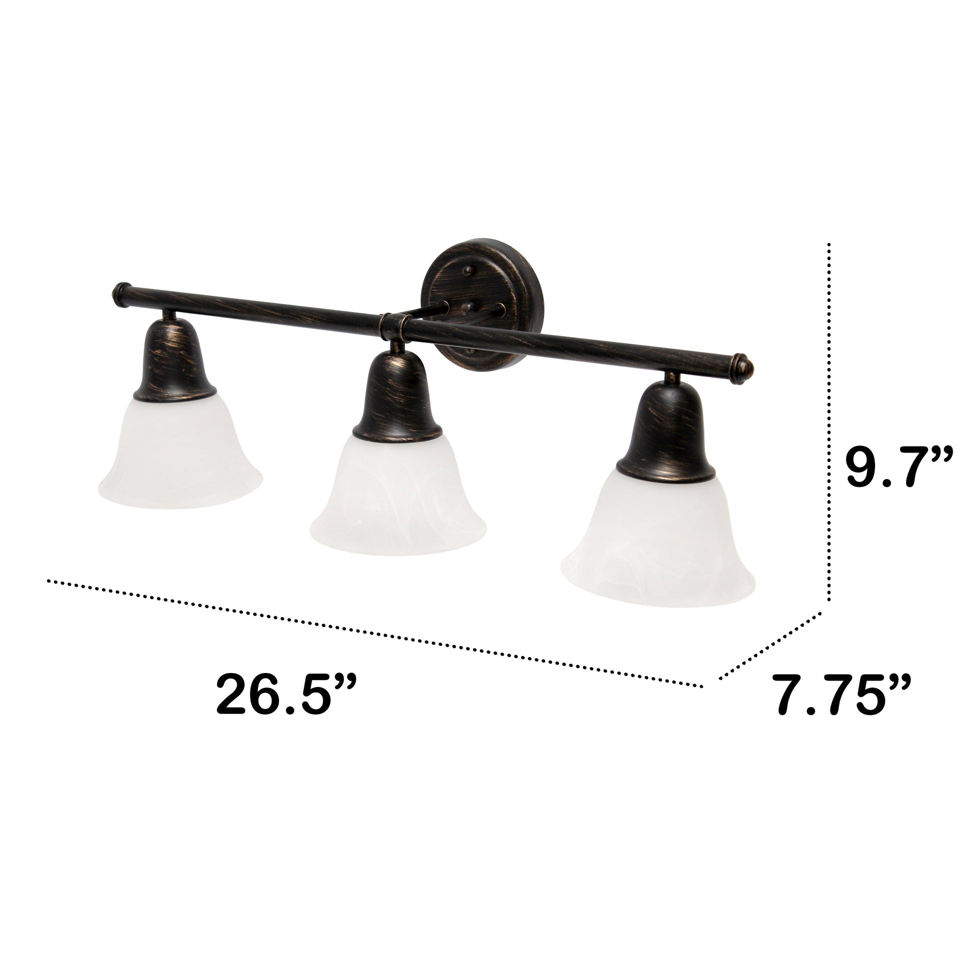 All The Rages Lalia Home Essentix Oil Rubbed Bronze 3-Light Vanity Light With Bell-Shaped Alabaster White Glass Shades
