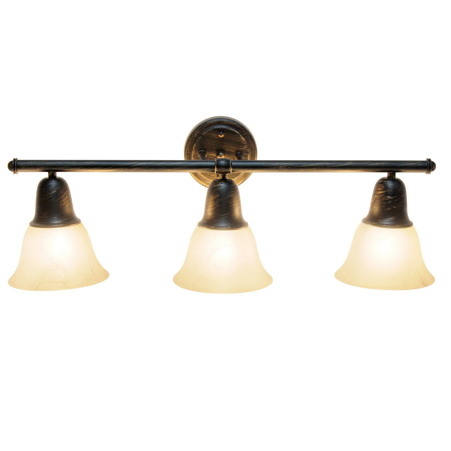 All The Rages Lalia Home Essentix Oil Rubbed Bronze 3-Light Vanity Light With Bell-Shaped Alabaster White Glass Shades