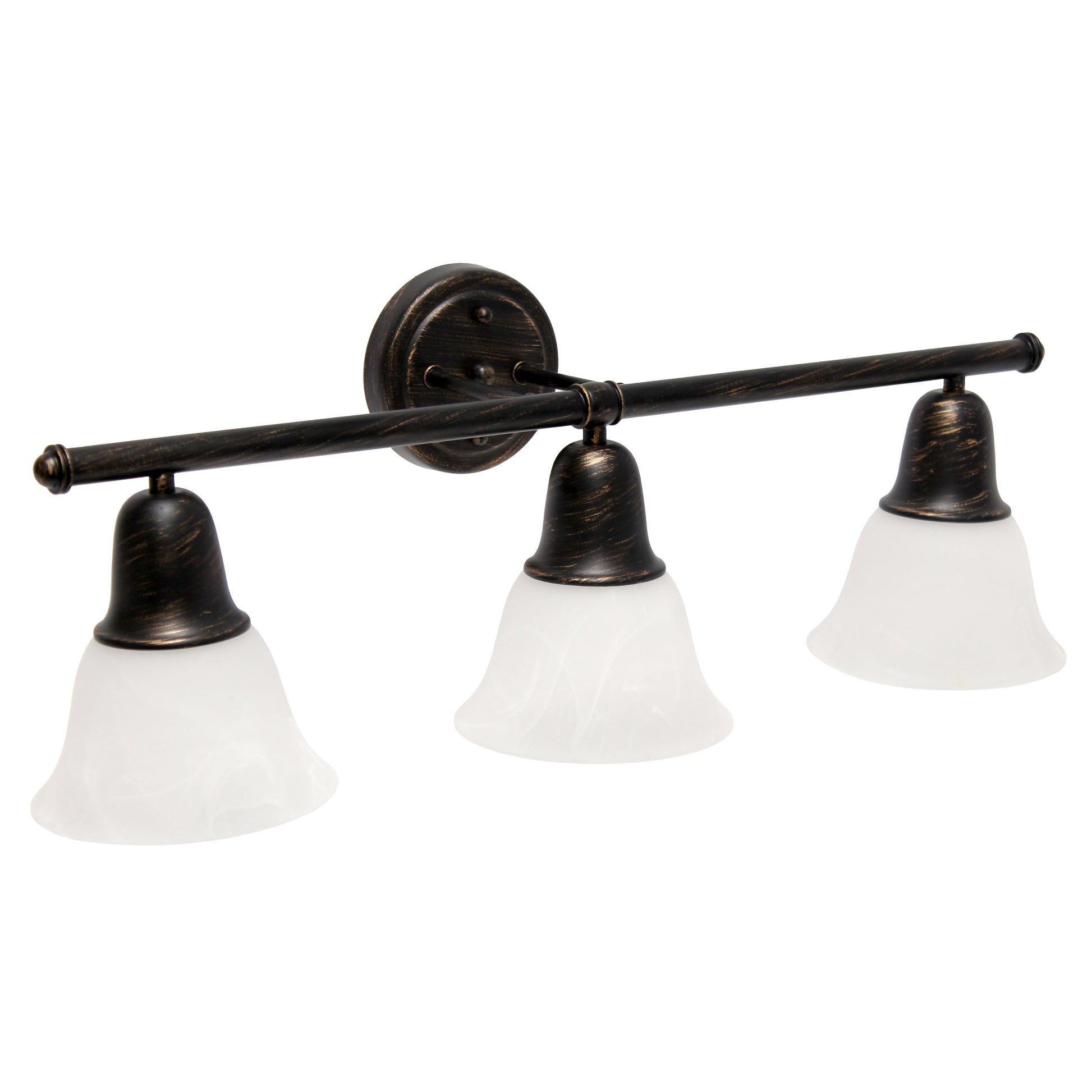 All The Rages Lalia Home Essentix Oil Rubbed Bronze 3-Light Vanity Light With Bell-Shaped Alabaster White Glass Shades