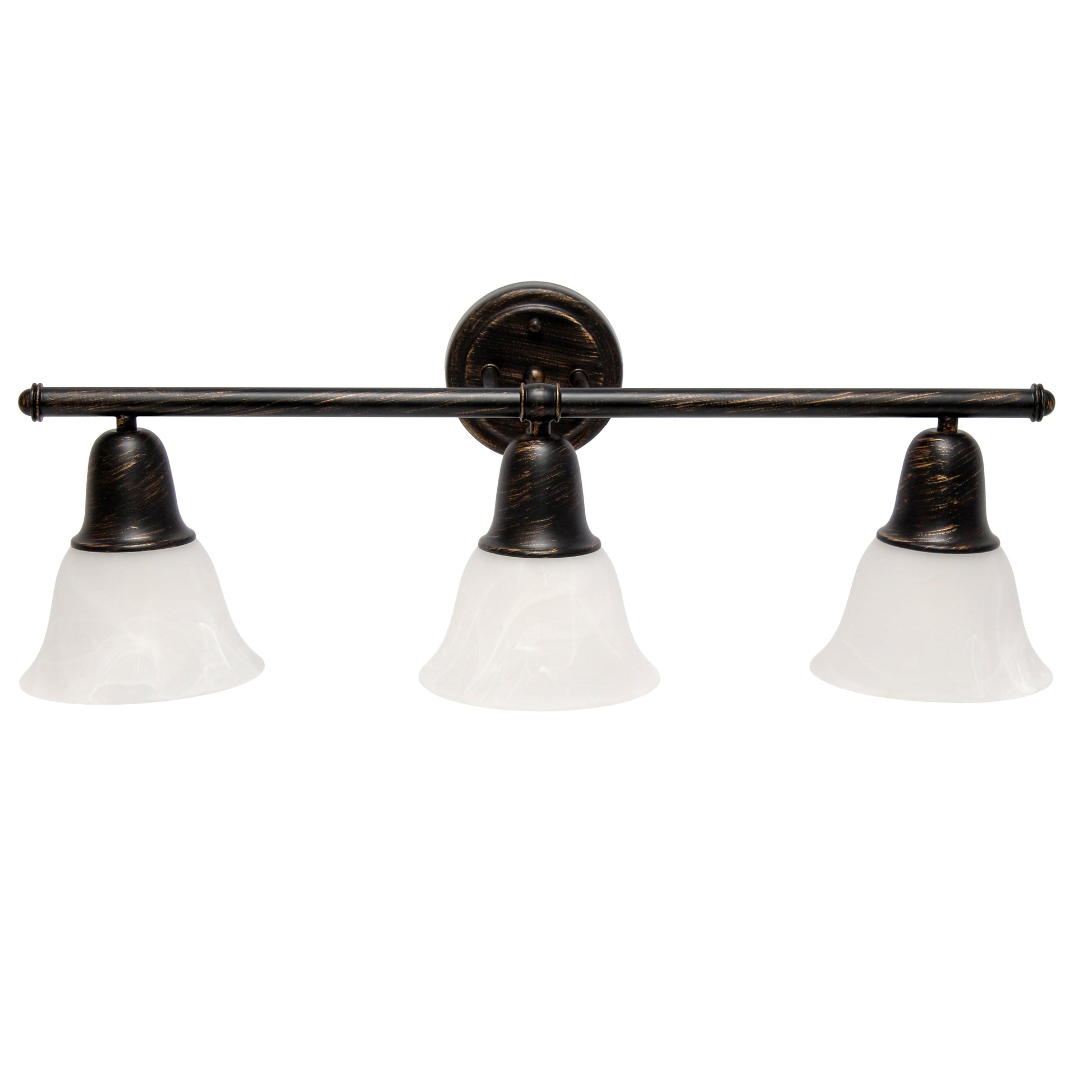 All The Rages Lalia Home Essentix Oil Rubbed Bronze 3-Light Vanity Light With Bell-Shaped Alabaster White Glass Shades