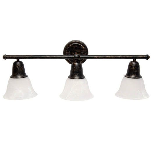 All The Rages Lalia Home Essentix Oil Rubbed Bronze 3-Light Vanity Light With Bell-Shaped Alabaster White Glass Shades