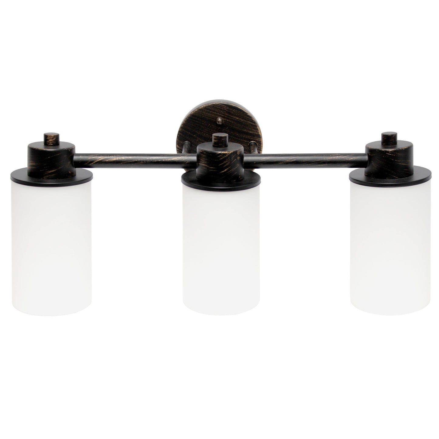 All The Rages Lalia Home Essentix Oil Rubbed Bronze 3-Light Vanity Light With Opaque White Glass Shades