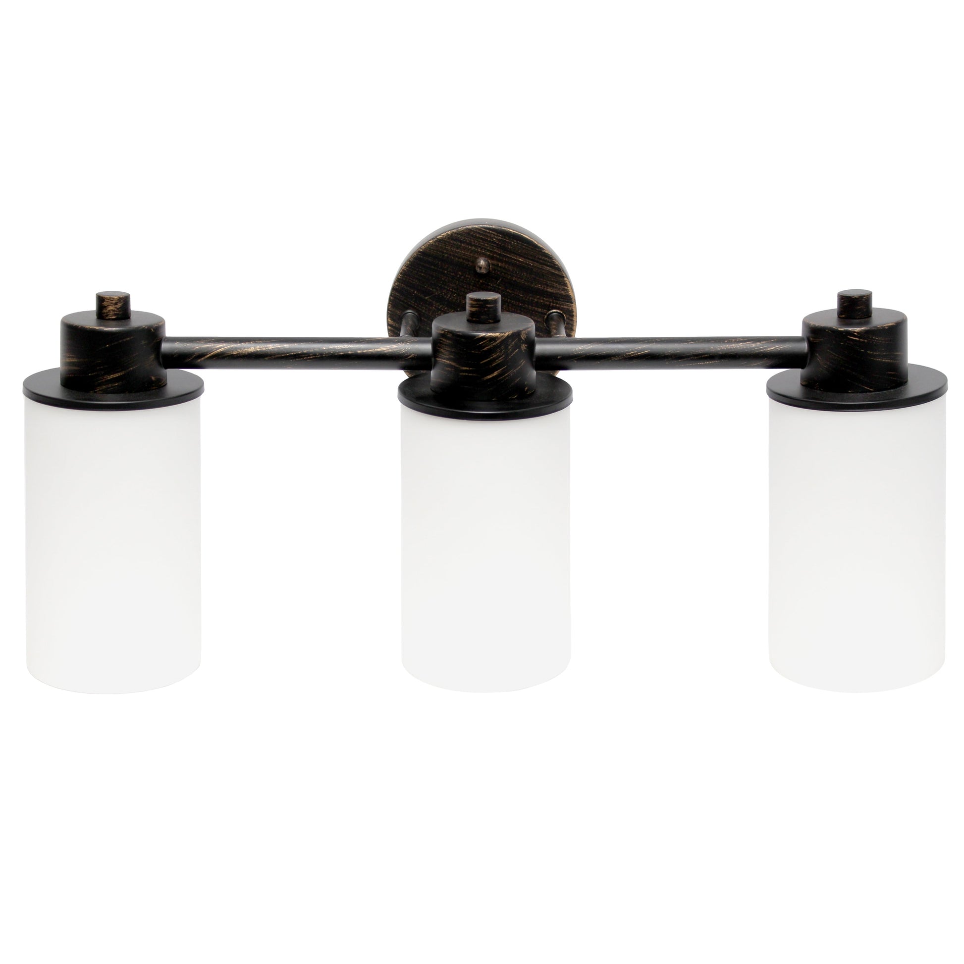 All The Rages Lalia Home Essentix Oil Rubbed Bronze 3-Light Vanity Light With Opaque White Glass Shades