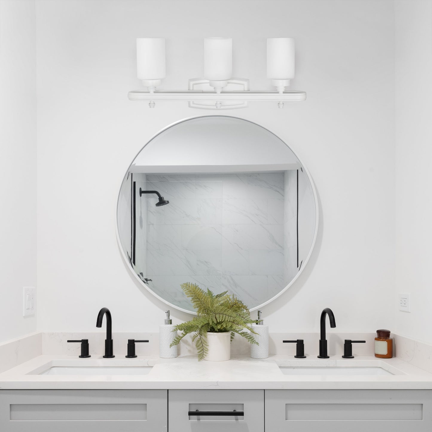 All The Rages Lalia Home Essentix White 3-Light Contemporary Vanity Light With Opaque White Glass Shades