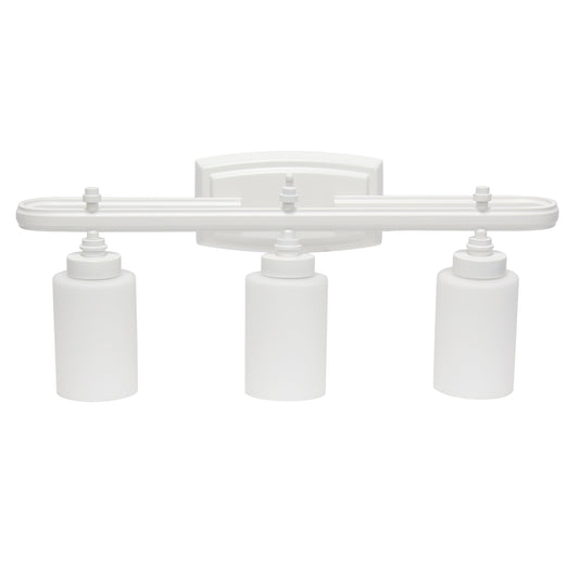 All The Rages Lalia Home Essentix White 3-Light Contemporary Vanity Light With Opaque White Glass Shades