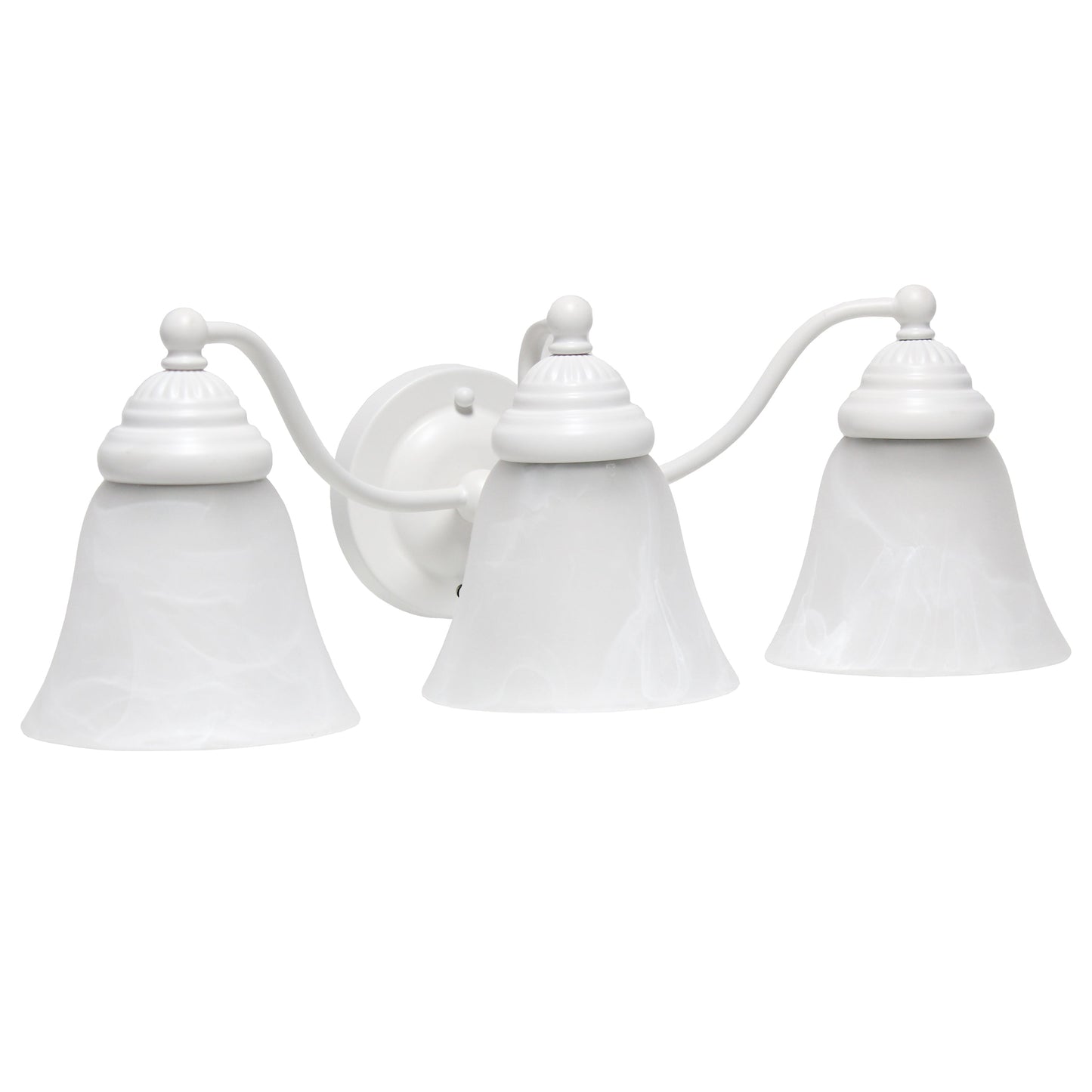 All The Rages Lalia Home Essentix White 3-Light Curved Metal Vanity Light With Alabaster White Glass Shades