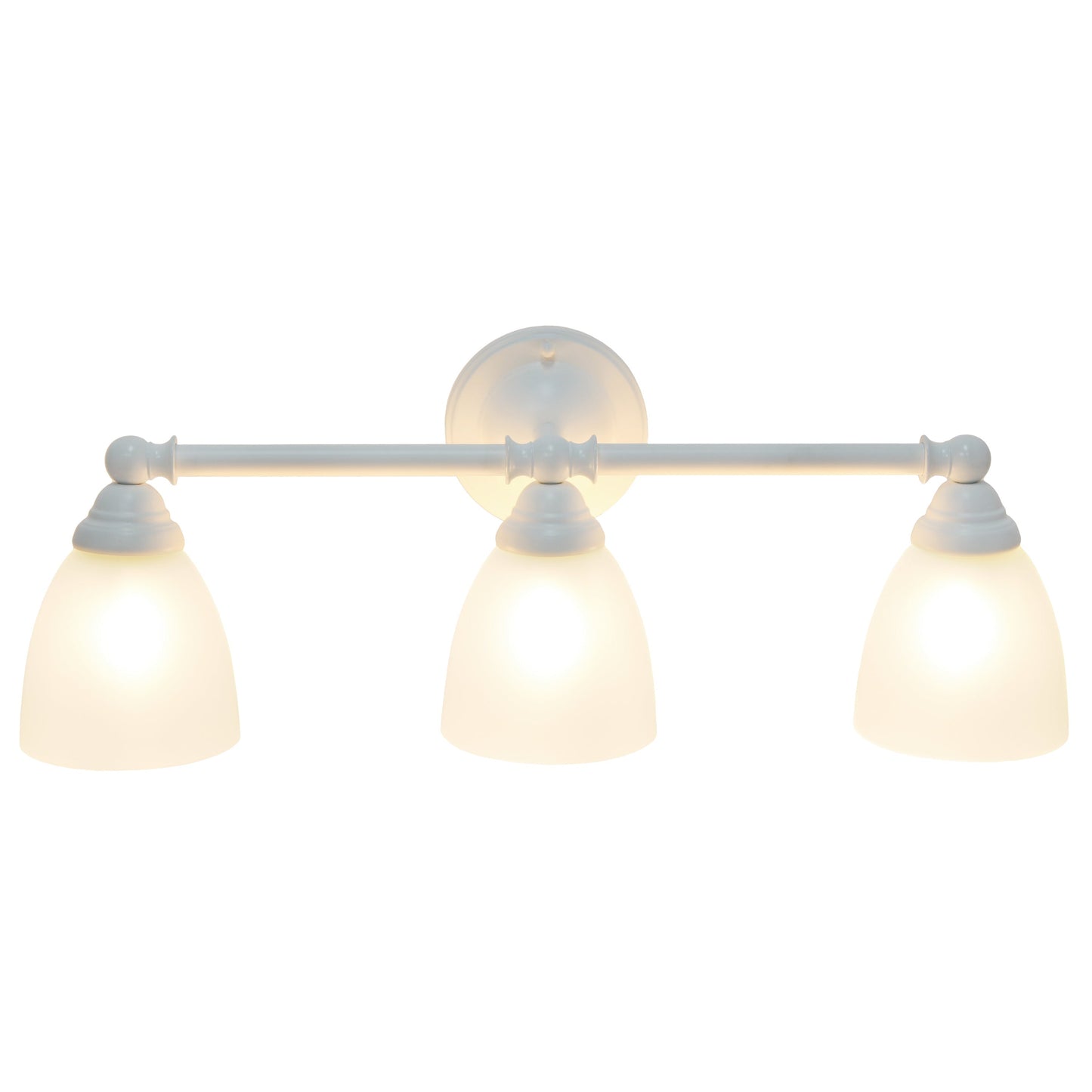 All The Rages Lalia Home Essentix White 3-Light Metal Vanity Light With Translucent Glass Shades