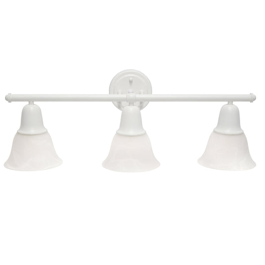 All The Rages Lalia Home Essentix White 3-Light Vanity Light With Bell-Shaped Alabaster White Glass Shades