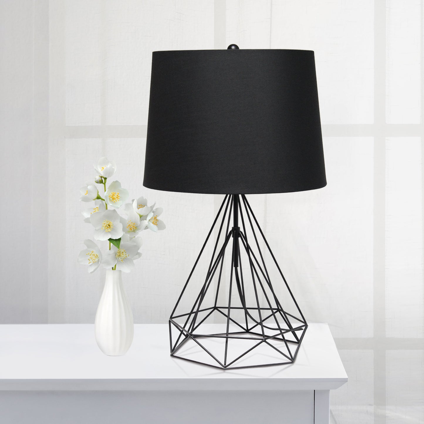 All The Rages Lalia Home Geometric Matte Black Wired Table Lamp With Fabric Shade