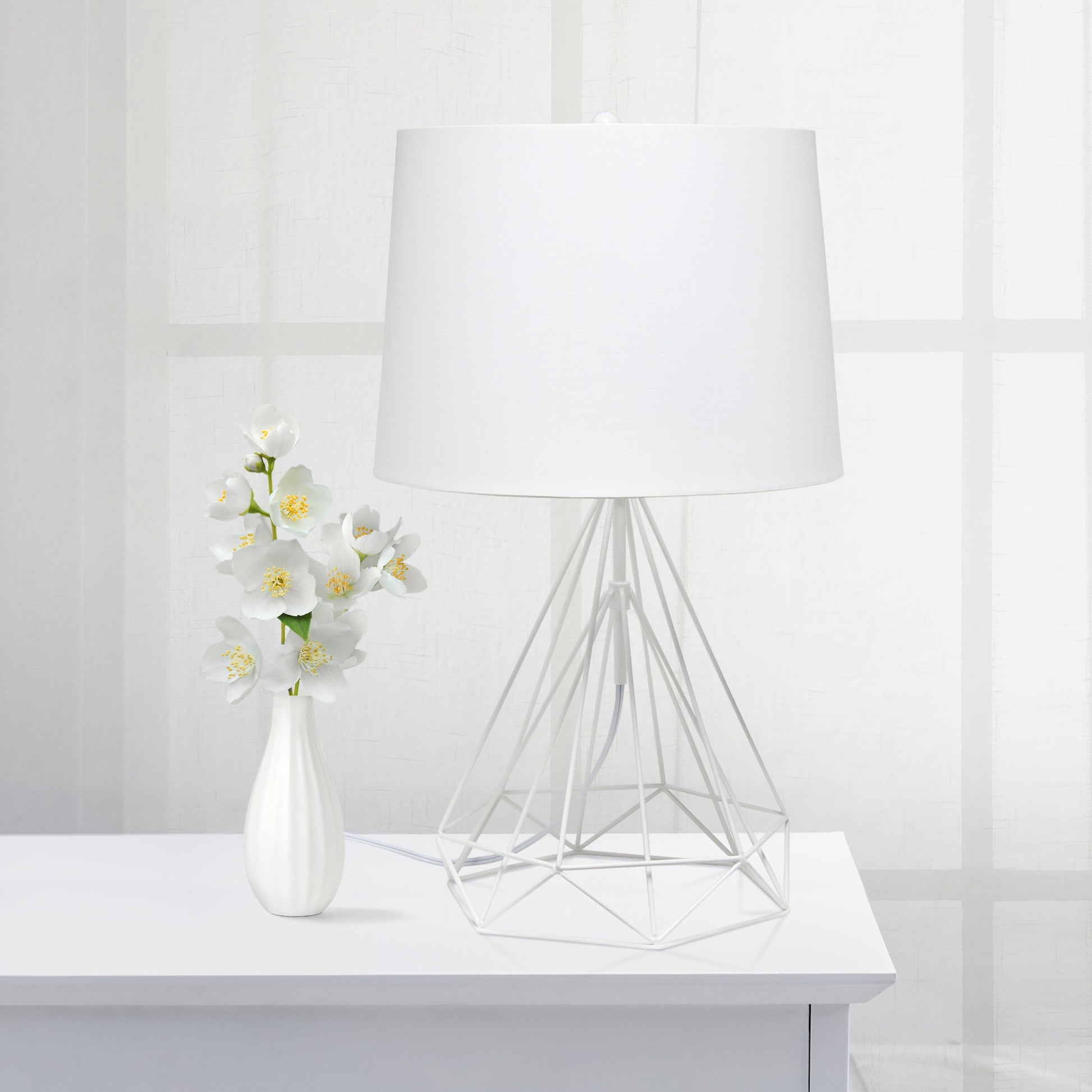 All The Rages Lalia Home Geometric Matte White Wired Table Lamp With Fabric Shade