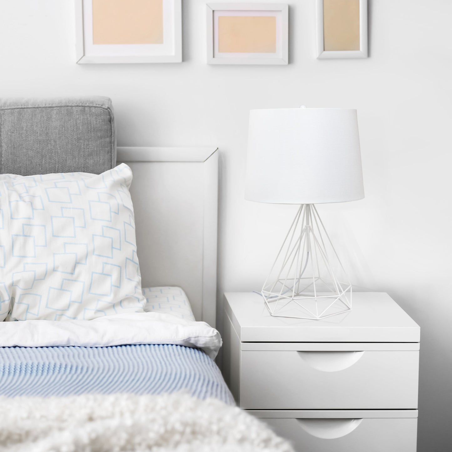 All The Rages Lalia Home Geometric Matte White Wired Table Lamp With Fabric Shade