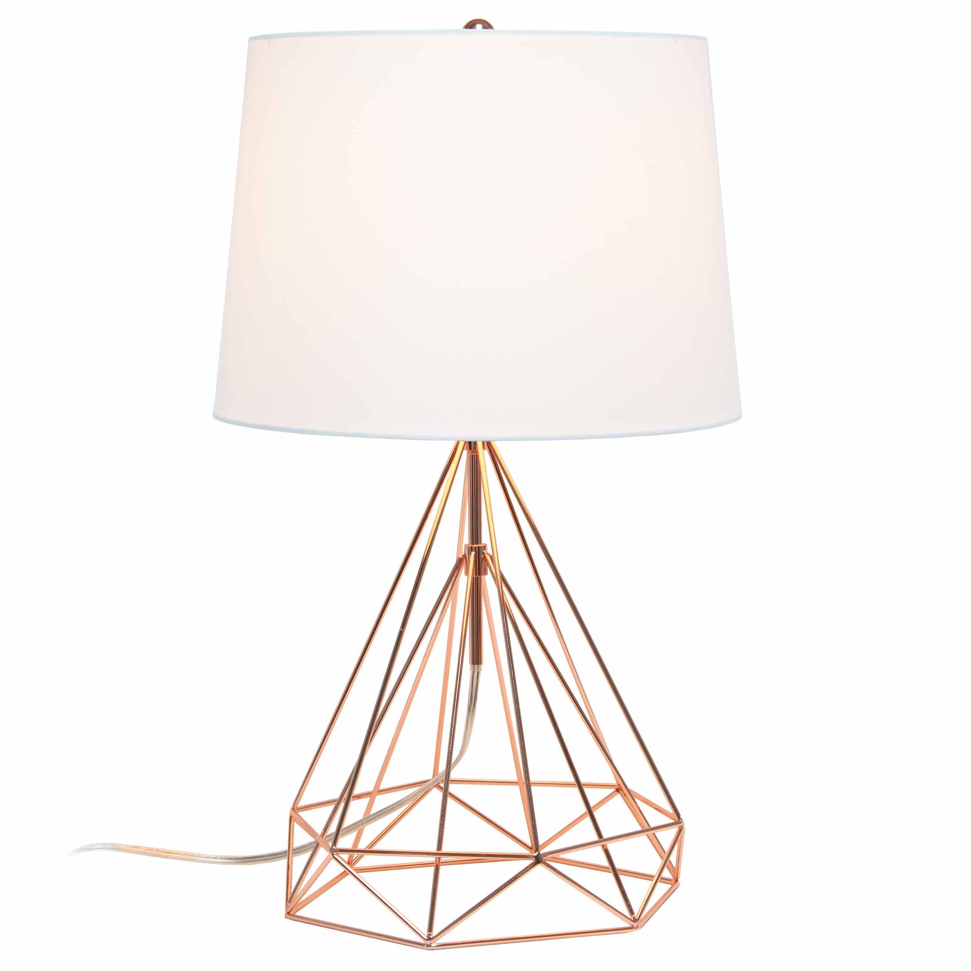 All The Rages Lalia Home Geometric Rose Gold Wired Table Lamp With Fabric Shade