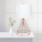 All The Rages Lalia Home Geometric Rose Gold Wired Table Lamp With Fabric Shade