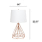All The Rages Lalia Home Geometric Rose Gold Wired Table Lamp With Fabric Shade