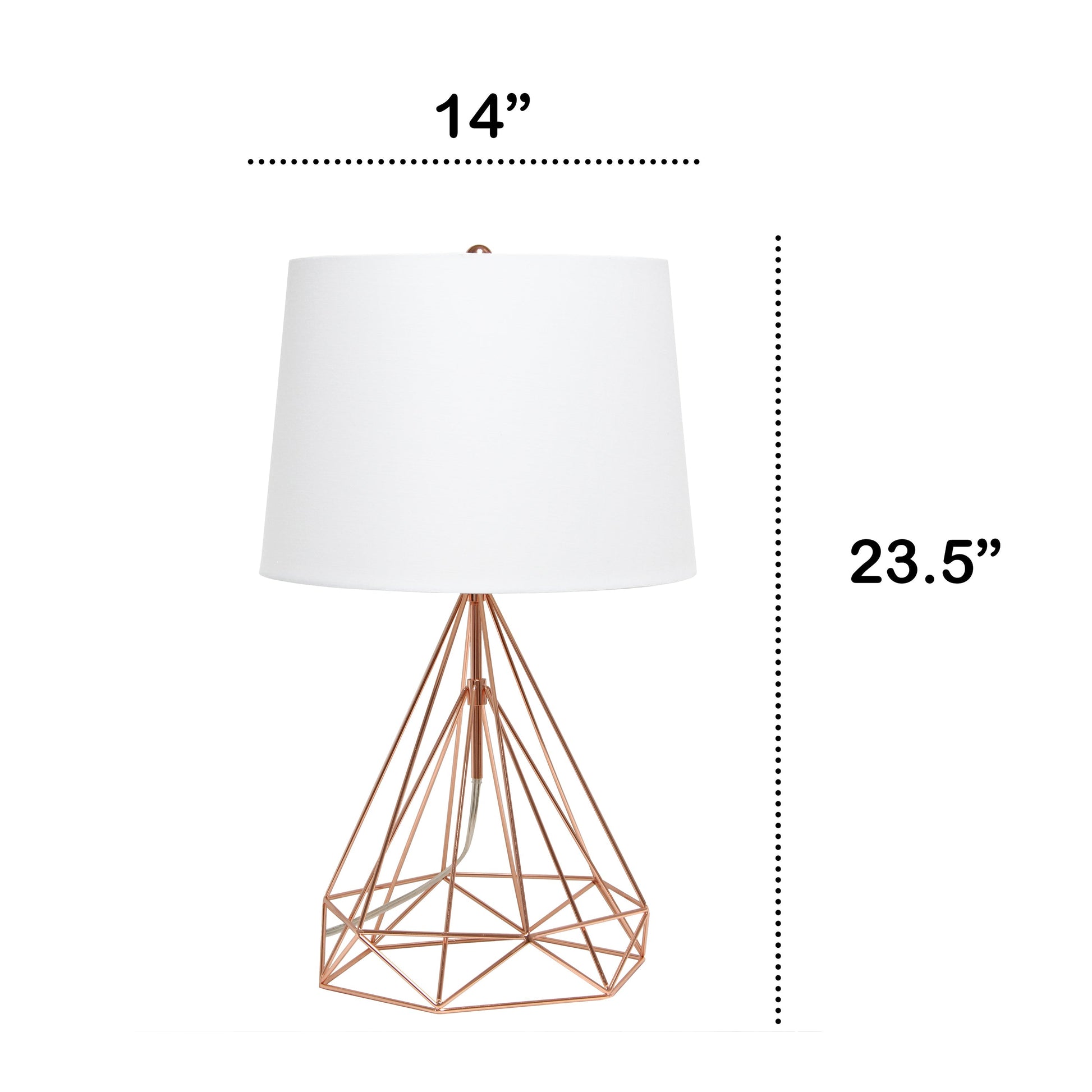 All The Rages Lalia Home Geometric Rose Gold Wired Table Lamp With Fabric Shade