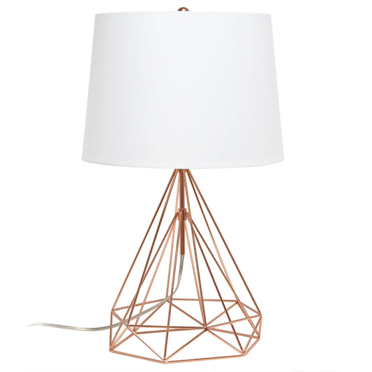 All The Rages Lalia Home Geometric Rose Gold Wired Table Lamp With Fabric Shade