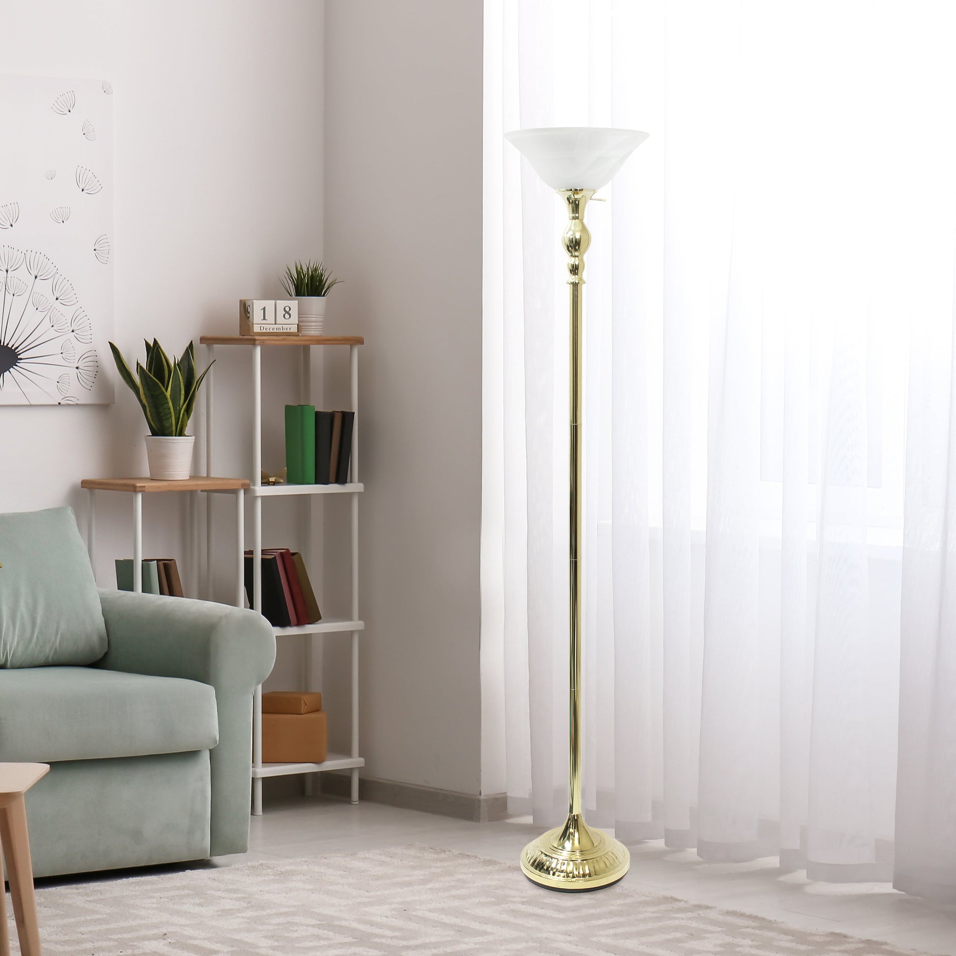 All The Rages Lalia Home Gold 1-Light Classic Torchiere Floor Lamp With Marbleized Glass Shade