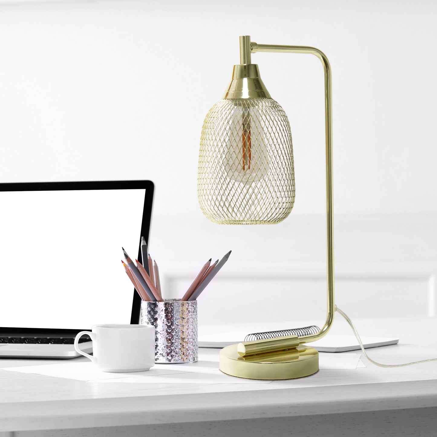 All The Rages Lalia Home Gold Industrial Mesh Table Lamp