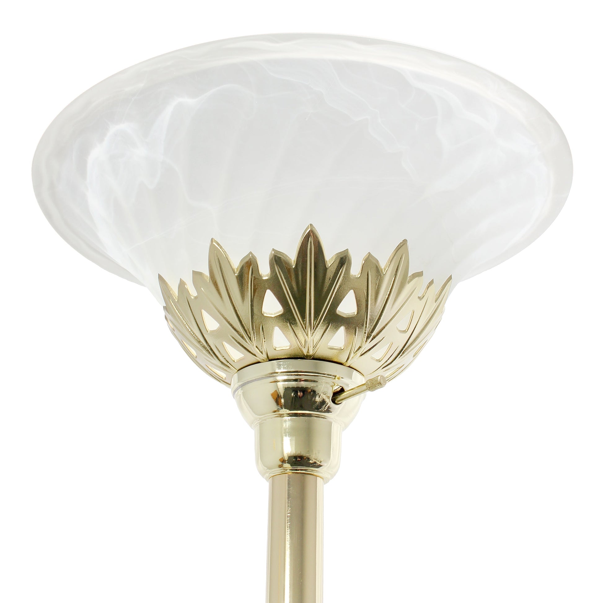 All The Rages Lalia Home Gold Torchiere Floor Lamp With 2 Reading Lights & Scalloped Glass Shades