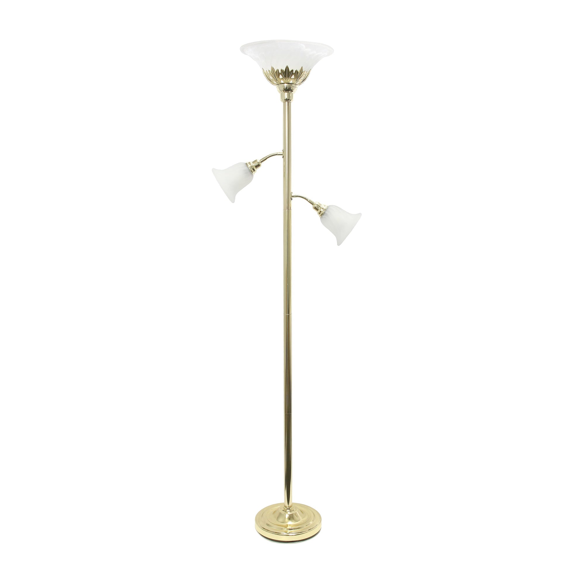 All The Rages Lalia Home Gold Torchiere Floor Lamp With 2 Reading Lights & Scalloped Glass Shades