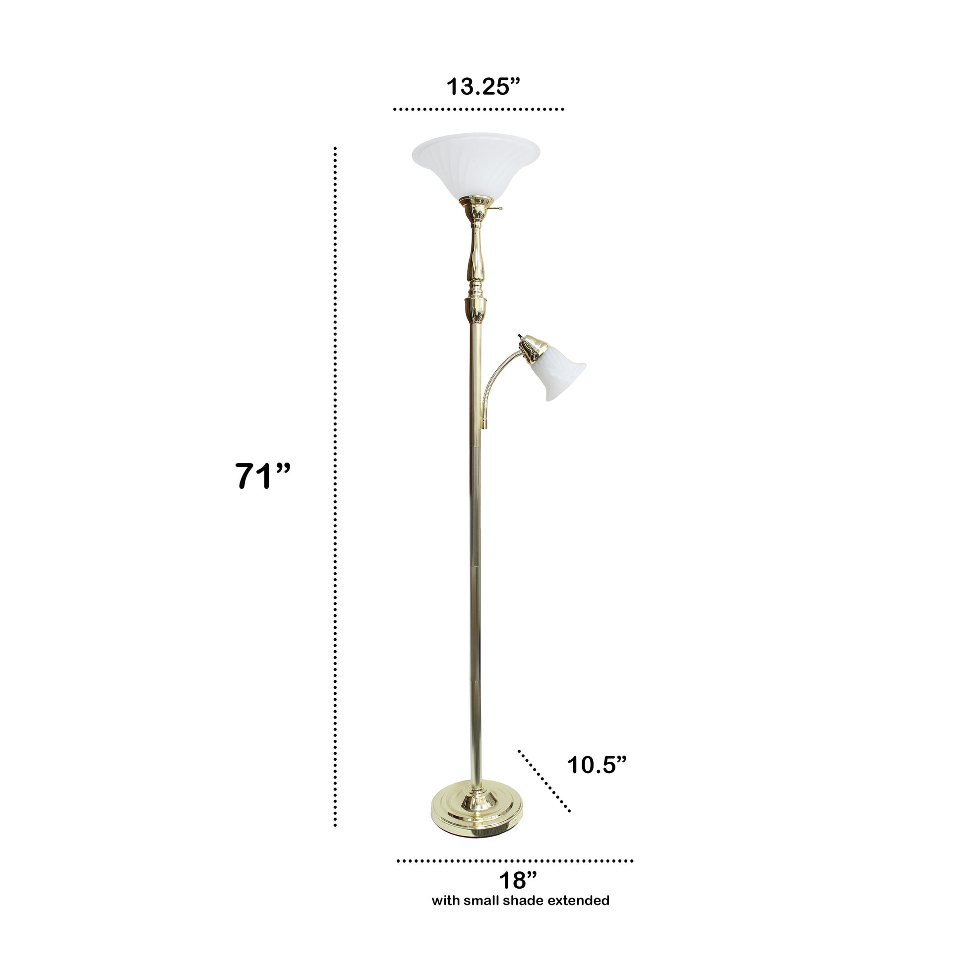 All The Rages Lalia Home Gold Torchiere Floor Lamp With Reading Light & Marble Glass Shades