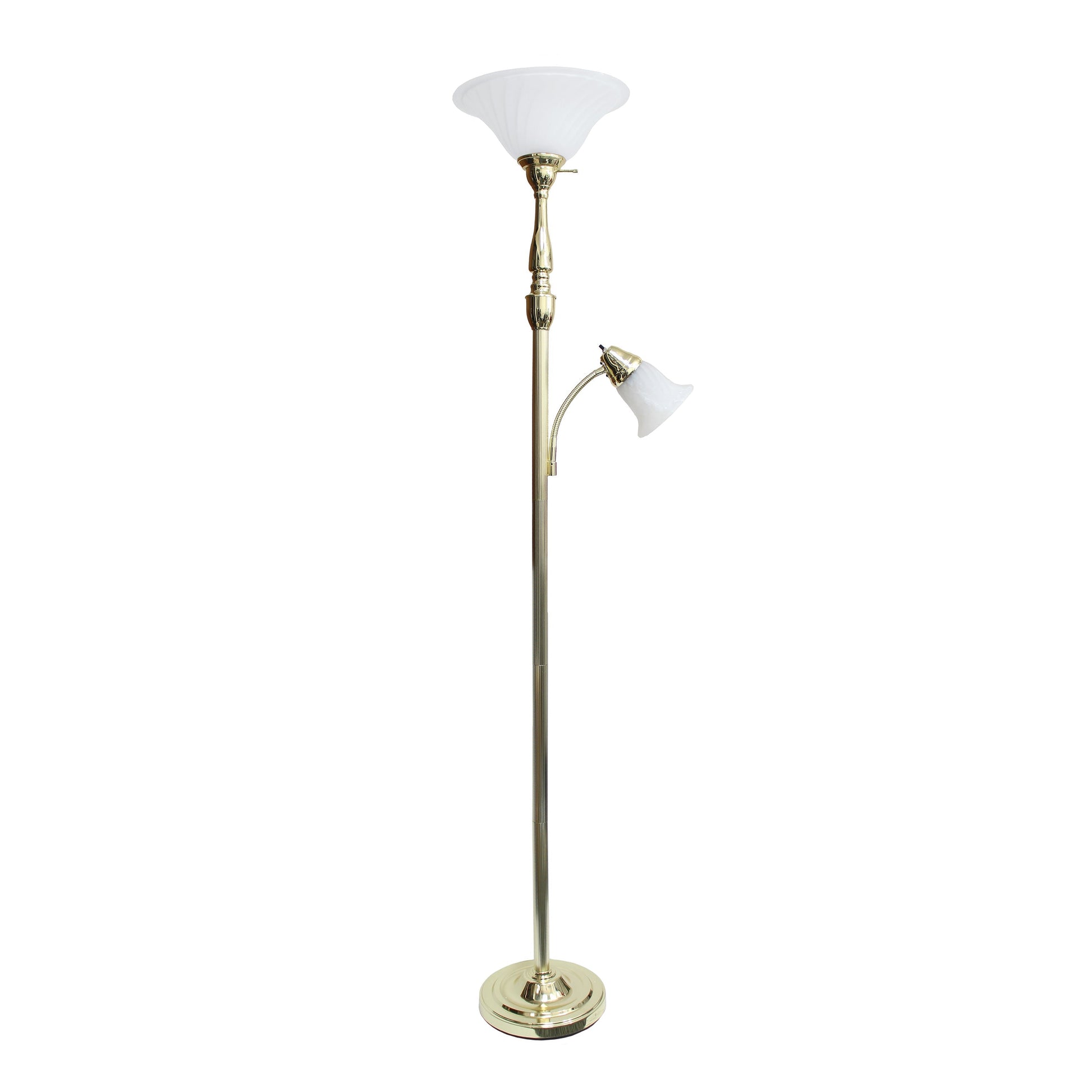 All The Rages Lalia Home Gold Torchiere Floor Lamp With Reading Light & Marble Glass Shades