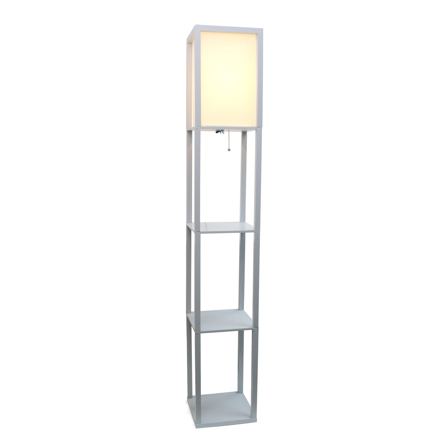 All The Rages Lalia Home Gray Column Shelf Floor Lamp With A Linen Shade